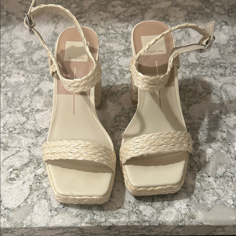 Dolce Vita Cream Braided Strap Block Heel Sandals
